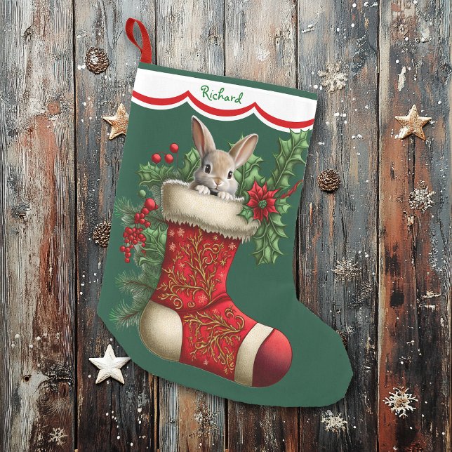 Cute Bunny Rabbit Peeking Stor Julstrumpa (Skapare uppladdad)