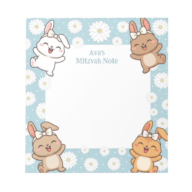 Cute Bunny Rabbit Personlig Mitzvah Note Pad Anteckningsblock (Framsida)