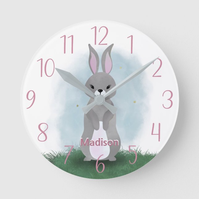 Cute Bunny Rabbit Personlig Round Clock Rund Klocka (Framsida)