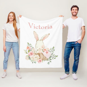 Cute Bunny Rabbit Personlig White Modern Fleecefilt