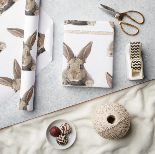 Cute Bunny Rabbit Photo Boy Girl Woodland Animals Presentpapper (Hantverk)