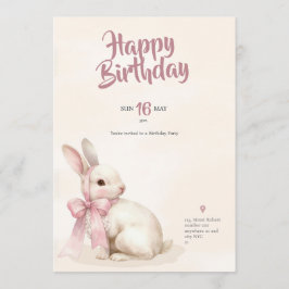 cute Bunny rabbit pink birthday party invitation Inbjudningar