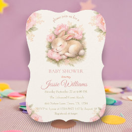 Cute Bunny Rabbit Pink Blush Baby Shower Inbjudningar