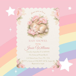Cute Bunny Rabbit Pink Blush Baby Shower Inbjudningar