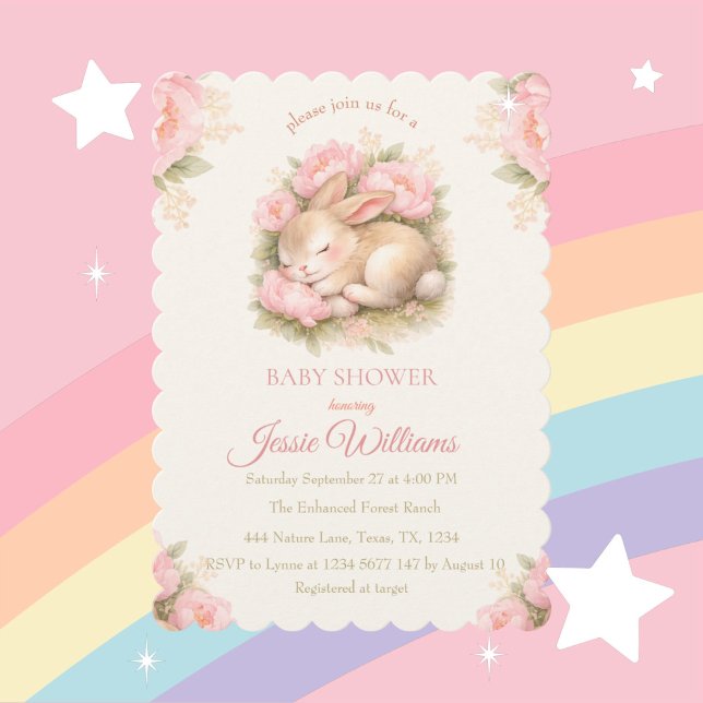 Cute Bunny Rabbit Pink Blush Baby Shower Inbjudningar (Skapare uppladdad)