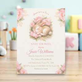 Cute Bunny Rabbit Pink Blush Baby Shower Inbjudningar