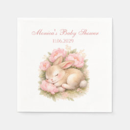 Cute Bunny Rabbit Pink Blush Peony Baby Shower Pappersservett