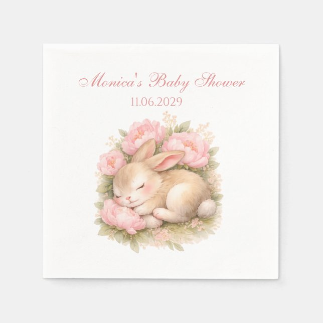 Cute Bunny Rabbit Pink Blush Peony Baby Shower Pappersservett (Framsidan)