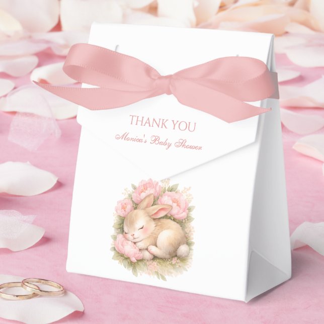 Cute Bunny Rabbit Pink Blush Peony Baby Shower Presentaskar (Bröllop)