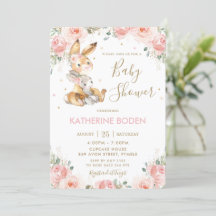 Cute Bunny Rabbit  Rosa Blommigt Baby Shower 