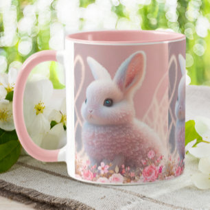 Cute Bunny Rabbit Rosa Blommigt Dreamy Background Mugg