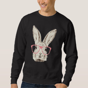 Cute Bunny Rabbit Rosa Glass Hipster Påsk Lång Ärmad Tröja
