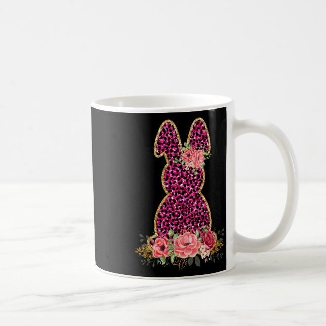 Cute Bunny Rabbit Rosa Leopard Bunny Glad påsk Kaffemugg (Höger)