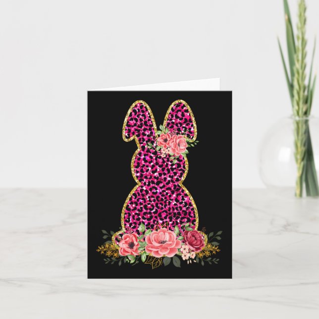Cute Bunny Rabbit Rosa Leopard Bunny Glad påsk Kort (Framsida)