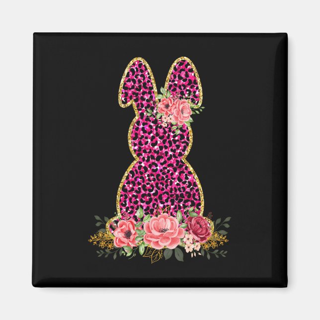 Cute Bunny Rabbit Rosa Leopard Bunny Glad påsk Magnet (Framsidan)