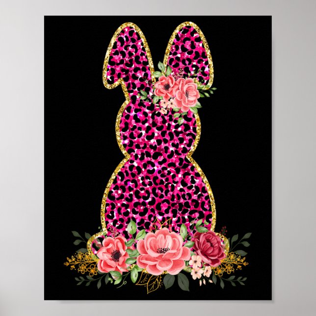 Cute Bunny Rabbit Rosa Leopard Bunny Glad påsk Poster (Framsidan)