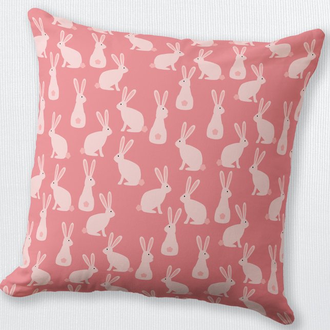 Cute Bunny Rabbit Rosa Mönster Kudde (Cute Bunny Rabbit pink pattern throw pillow)