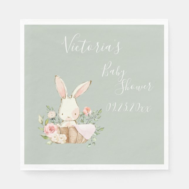 Cute Bunny Rabbit Sage Baby Shower Personlig Pappersservett (Framsidan)