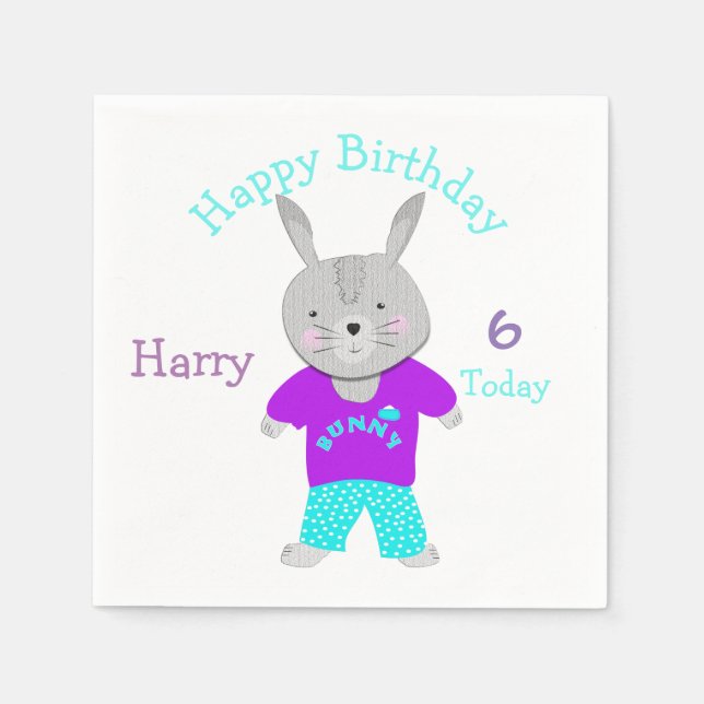 Cute Bunny Rabbit Thned Födelsedagsfest Pappersservett (Framsidan)
