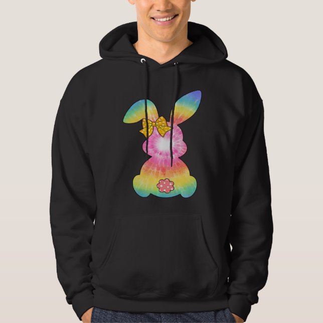 Cute Bunny Rabbit Tie Dye Bow Tie Easter Day Girls Hoodie (Framsida)