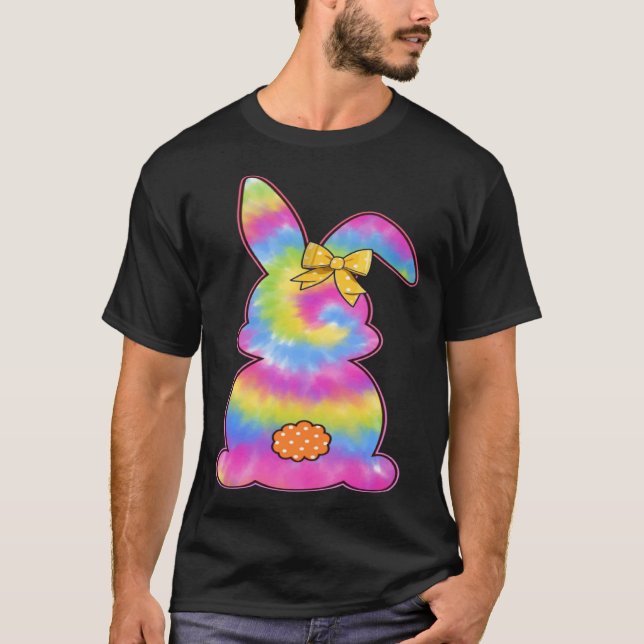 Cute Bunny Rabbit Tie Dye Bow Tie Easter Day Girls T Shirt (Framsida)