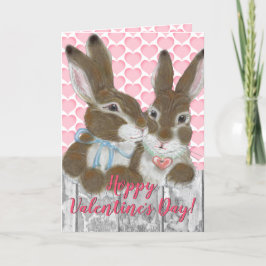 Cute Bunny Rabbit Valentine Rosa Hearts Romantic Helgkort