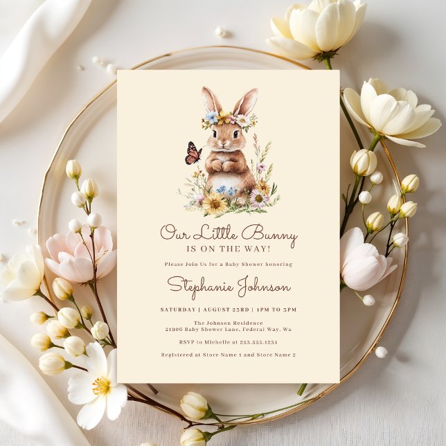 Cute Bunny Rabbit Vår Blommigt Baby Shower Inbjudningar (Cute Bunny Rabbit Spring Floral Baby Shower Invitation)