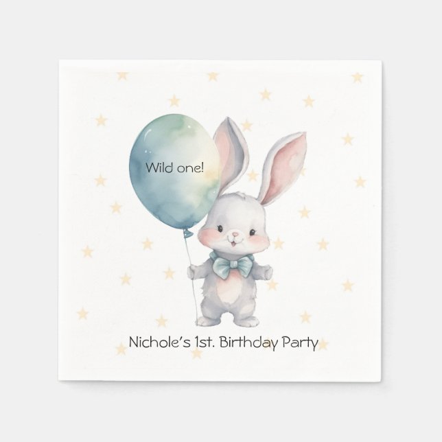 Cute Bunny Rabbit Vild 1:a födelsedagen Party Pappersservett (Framsidan)