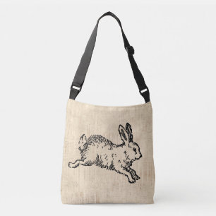 Cute Bunny Rabbit Vintage Illustration Script Art Axelväska