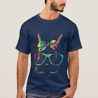 Cute Bunny Rabbit Wearing Tie Dye Glasses Lycklig  T Shirt