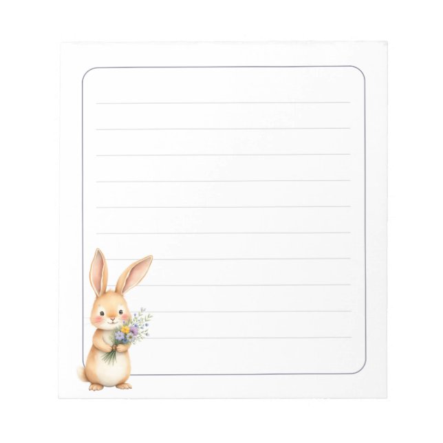 Cute Bunny Rabbit with Flowers Lined 5.5 x 6 Anteckningsblock (Framsida)