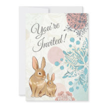 Cute Bunny Rabbits and Flowers Vår Baby Shower