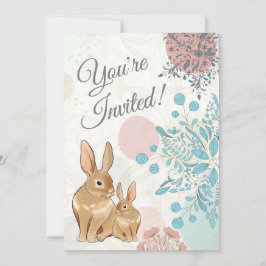 Cute Bunny Rabbits and Flowers Vår Baby Shower Inbjudningar