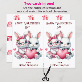 Cute Bunny Rabbits Barn Valentine Classroom Card Vykort