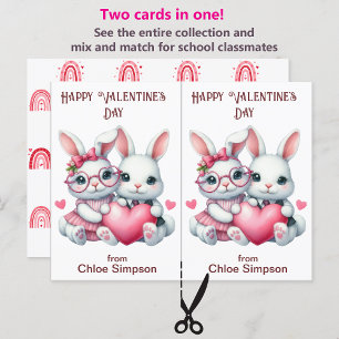 Cute Bunny Rabbits Barn Valentine Classroom Card Vykort
