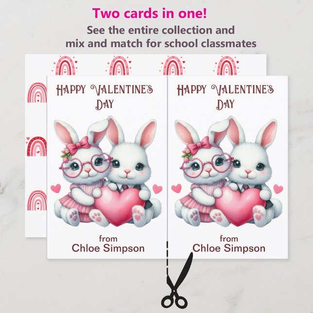 Cute Bunny Rabbits Barn Valentine Classroom Card Vykort (Skapare uppladdad)