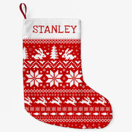 Cute Bunny Rabbits Helgdag Red and White Liten Julstrumpa