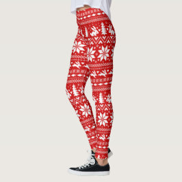 Cute Bunny Rabbits jul Mönster Red and White Leggings