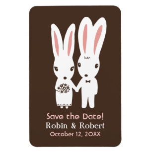Cute Bunny Rabbits lite Bröllop spara datum Magnet