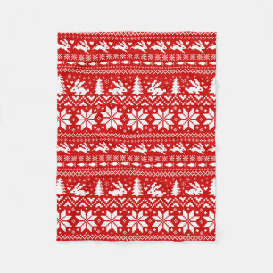 Cute Bunny Rabbits Red jul Mönster Helgdag Fleecefilt