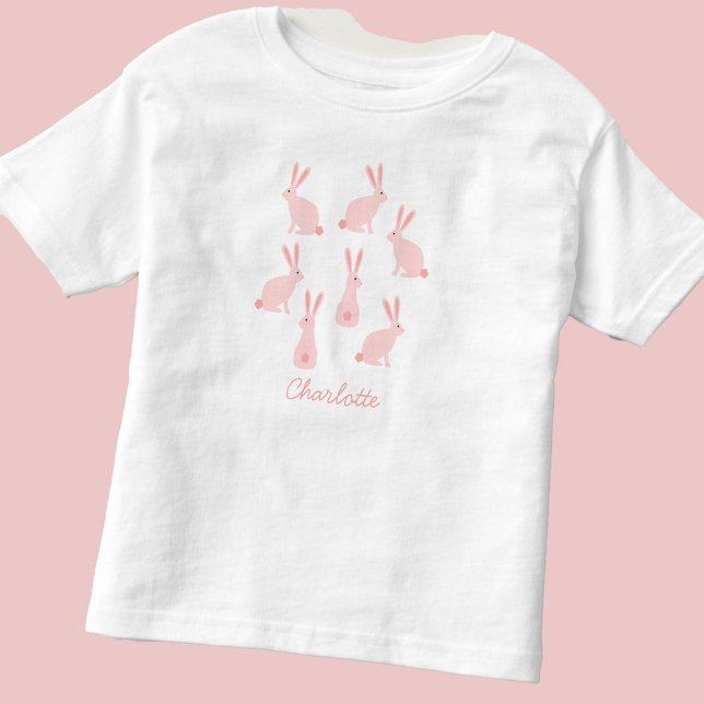 Cute Bunny Rabbits Rosa Personlig T Shirt (Cute bunny rabbit personalized t-shirt)