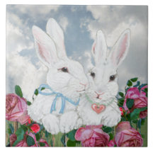 Cute Bunny Rabbits & Rosa ros Romantic Roligt