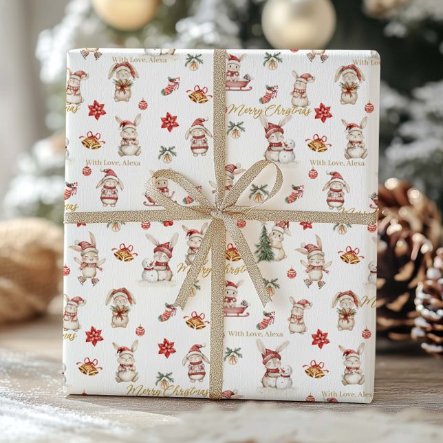 Cute Bunny Rabbits Winter Wonderland Personlig Presentpapper (Skapare uppladdad)