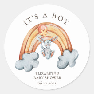 Cute Bunny Rainbow Det är en Boy Sticker Runt Klistermärke