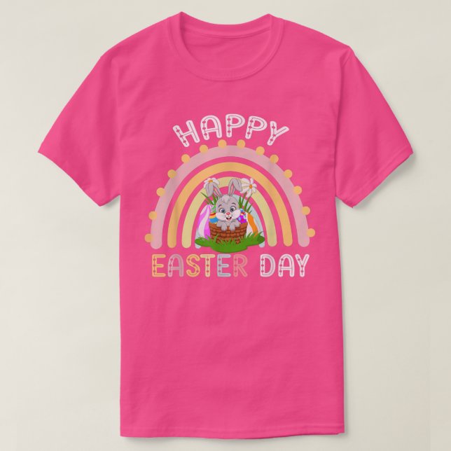 Cute Bunny Rainbow Happy Easter Day  T Shirt (Design framsida)