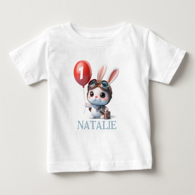 Cute Bunny Red Balloon 1:a födelsedagskanin T Shirt (Framsida)