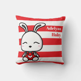 Cute Bunny Red Striped Birth Stats Throw Pillow Kudde