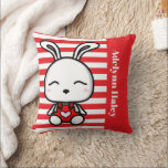 Cute Bunny Red Striped Throw Pillow Kudde<br><div class="desc">This throw pillow is perfect for kids' room decoration. With the personalized name,  it can be a great birthday gift ♥ Big striped pattern with vibrant red throw pillow ♥ Hope you like this design,  feel free to contact me if you have question about this design ♥</div>