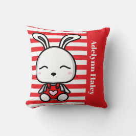 Cute Bunny Red Striped Throw Pillow Kudde