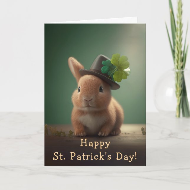 Cute Bunny Redo för St. Patrick's Day Helgkort (Framsida)